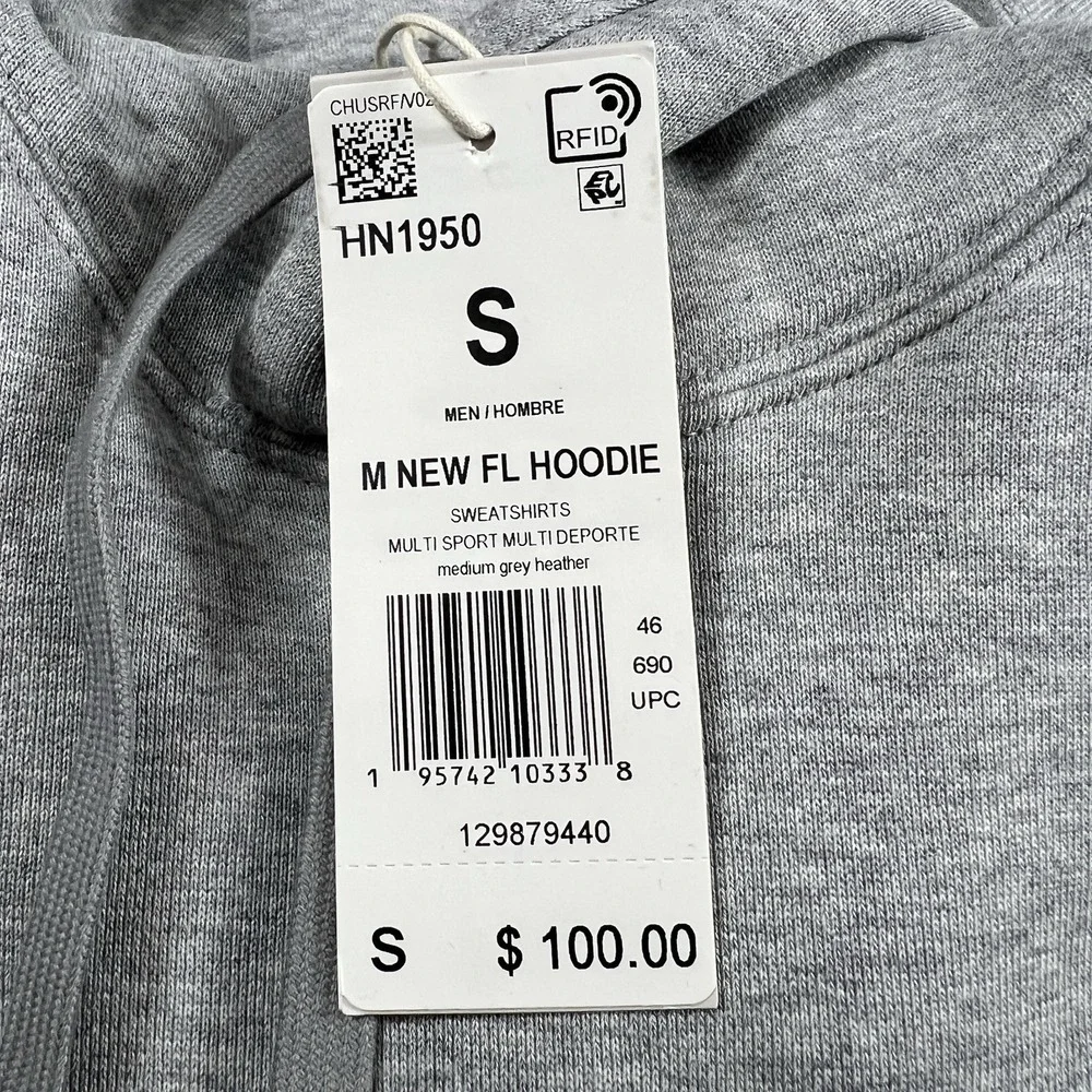 Adidas Hoodie Men's Small Gray Heather HN1950 Center Logo Fleece Multi Sport NWT